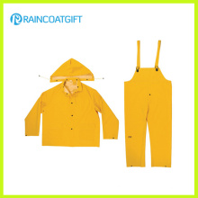 Color amarillo PVC poliester 3PCS Men′s traje para lluvia